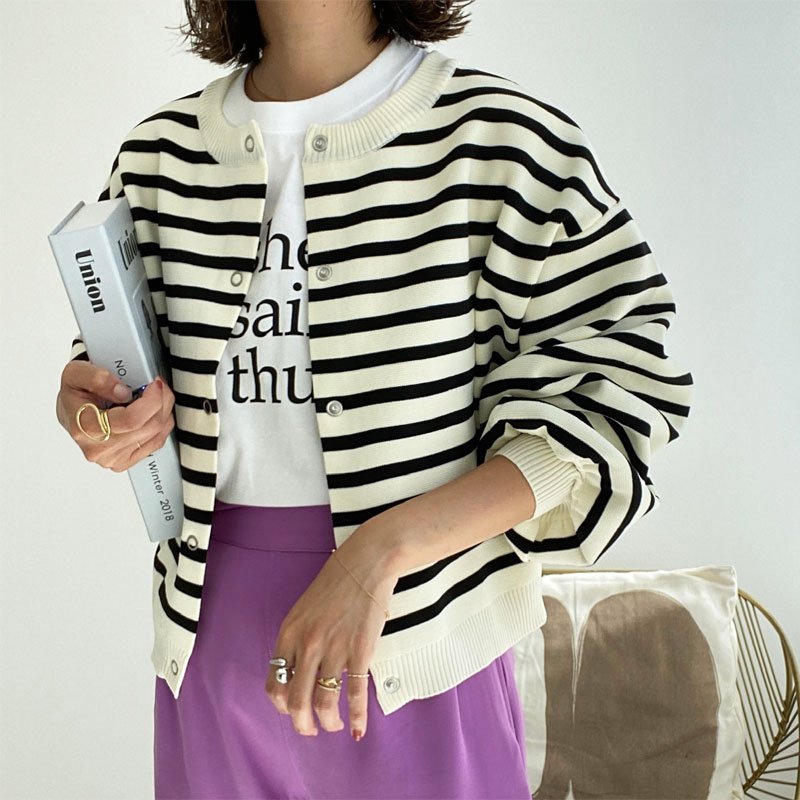 画像12: ●SALE●【liveご紹介アイテム】前後着用OK！2way!! border balloon sleeve cardigan (12)