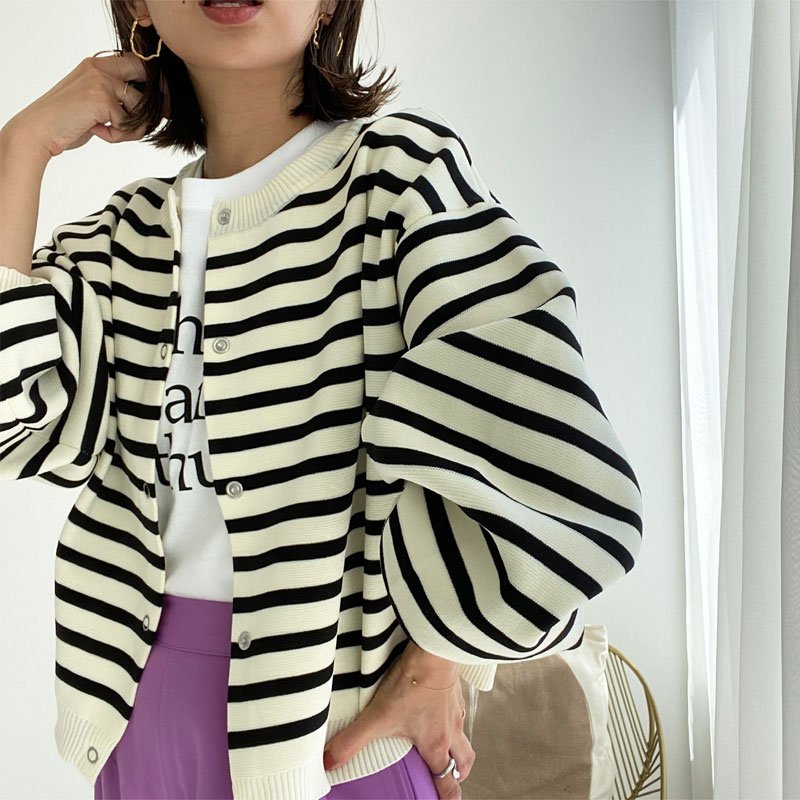 画像11: ●SALE●【liveご紹介アイテム】前後着用OK！2way!! border balloon sleeve cardigan (11)