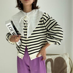 画像7: ●SALE●【liveご紹介アイテム】前後着用OK！2way!! border balloon sleeve cardigan