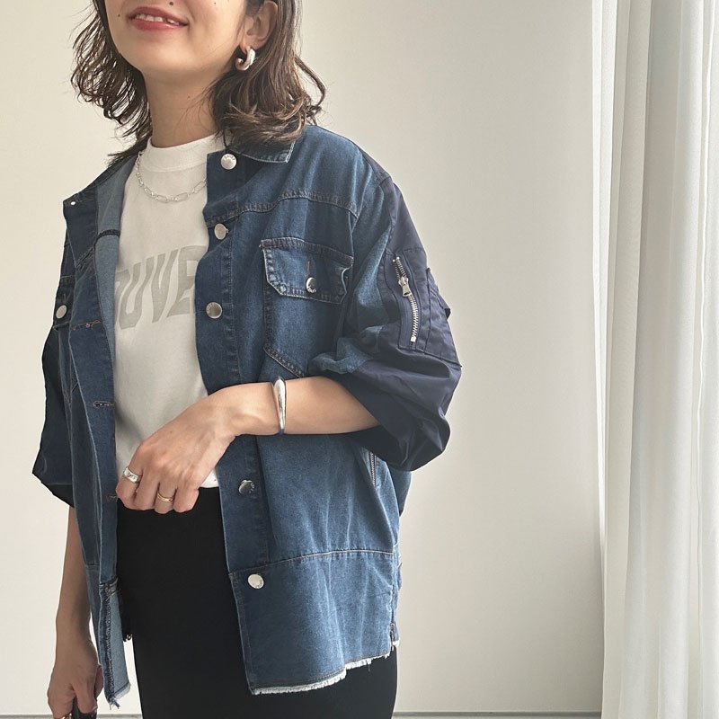 画像2: 【liveご紹介アイテム】MA-1 docking denim shirt (2)