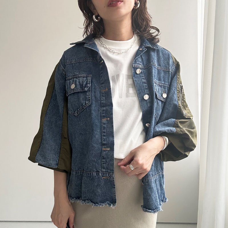 画像4: 【liveご紹介アイテム】MA-1 docking denim shirt (4)