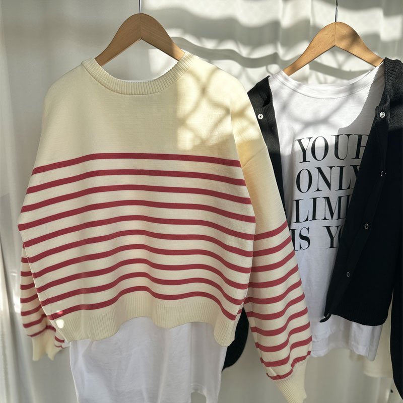 画像5: ●SALE●【liveご紹介アイテム】前後着用OK！2way!! border balloon sleeve cardigan (5)