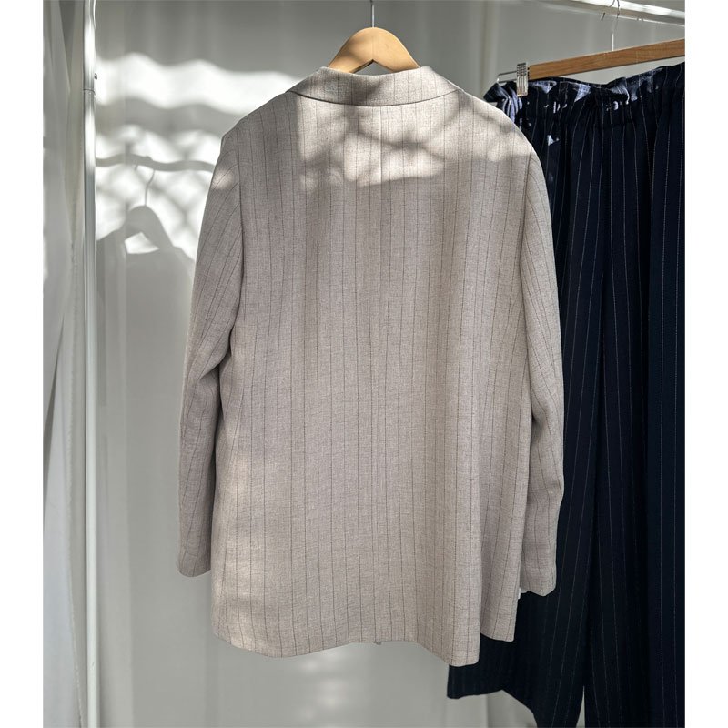 画像4: ●SALE●【LIVEご紹介アイテム】●リネンライクピンストライプWジャケット（ワイドパンツとセットアップ可能） (4)