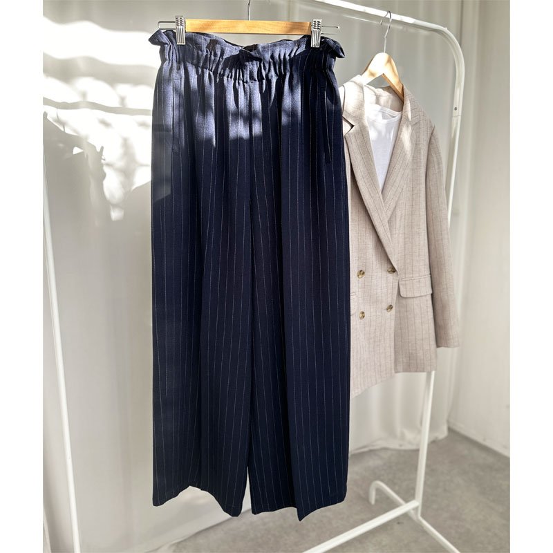 画像3: ●SALE●【LIVEご紹介アイテム】リネンライクピンストライプワイドパンツ（ジャケットとセットアップ可能） (3)