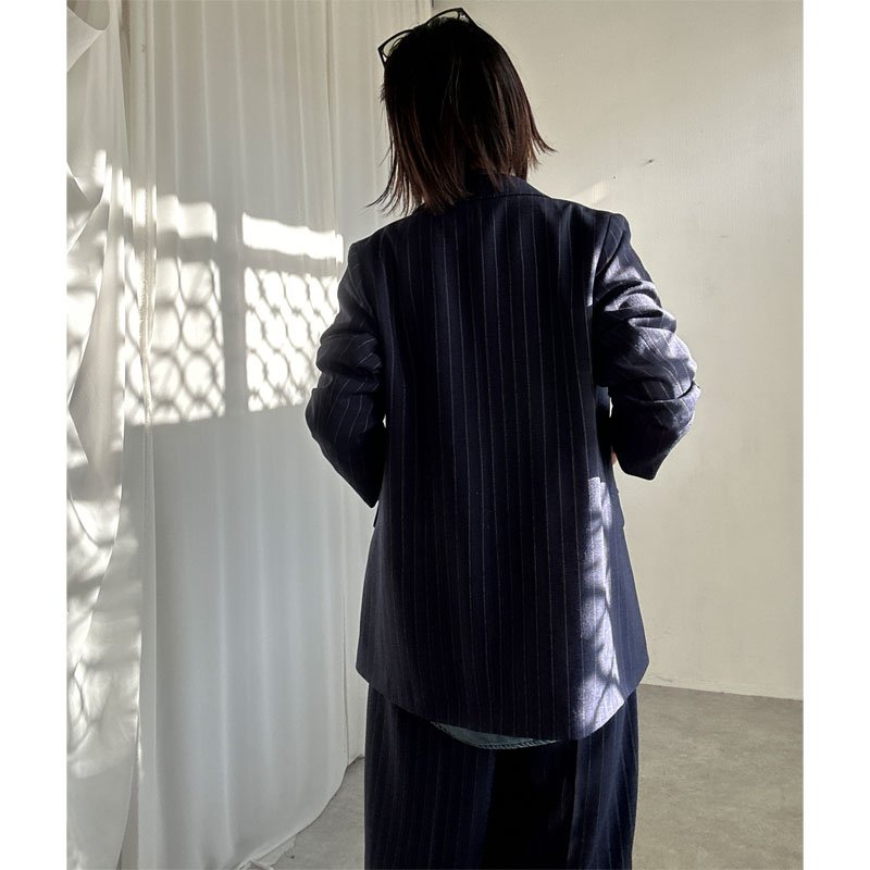 画像19: ●SALE●【LIVEご紹介アイテム】●リネンライクピンストライプWジャケット（ワイドパンツとセットアップ可能） (19)