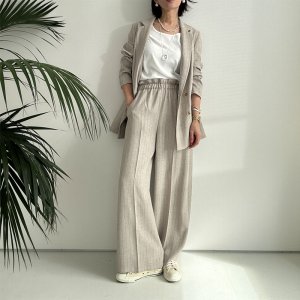 画像9: ●SALE●【LIVEご紹介アイテム】●リネンライクピンストライプWジャケット（ワイドパンツとセットアップ可能）