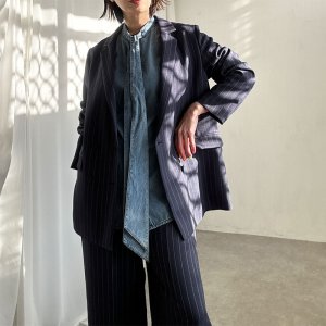 画像18: ●SALE●【LIVEご紹介アイテム】●リネンライクピンストライプWジャケット（ワイドパンツとセットアップ可能）