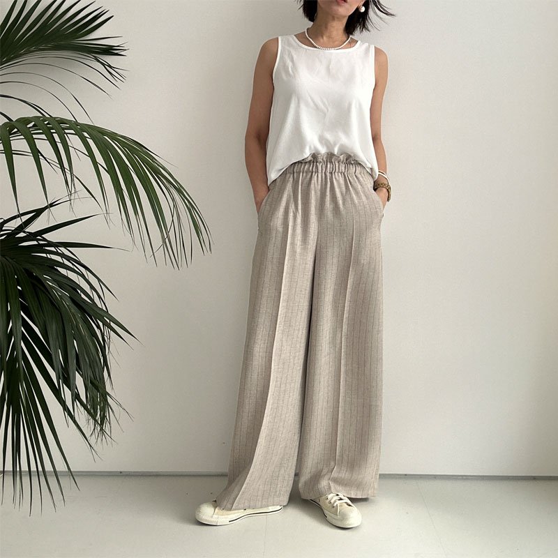 画像9: ●SALE●【LIVEご紹介アイテム】リネンライクピンストライプワイドパンツ（ジャケットとセットアップ可能） (9)