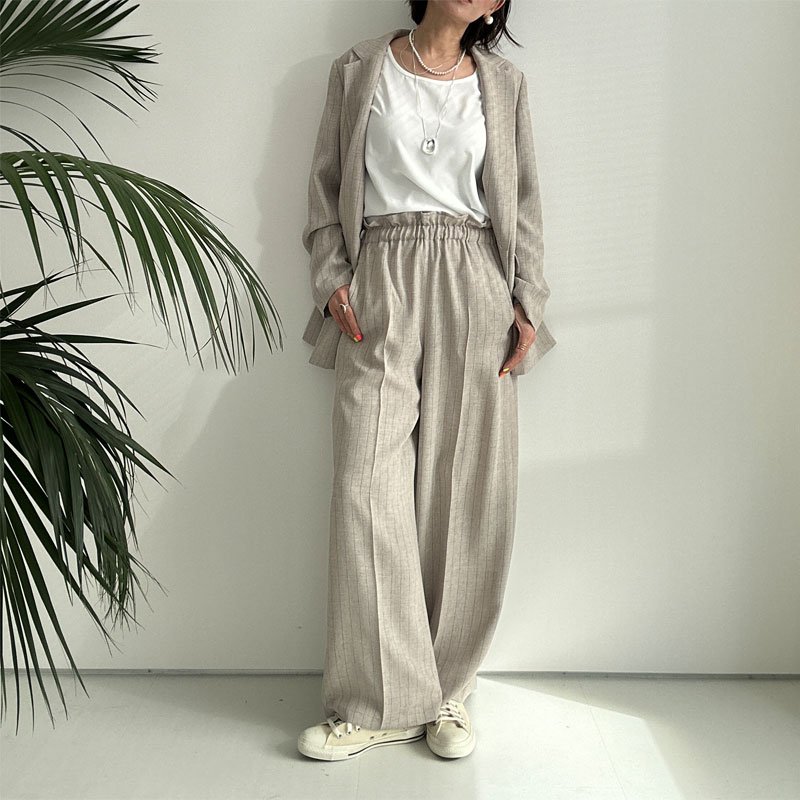 画像11: ●SALE●【LIVEご紹介アイテム】リネンライクピンストライプワイドパンツ（ジャケットとセットアップ可能） (11)
