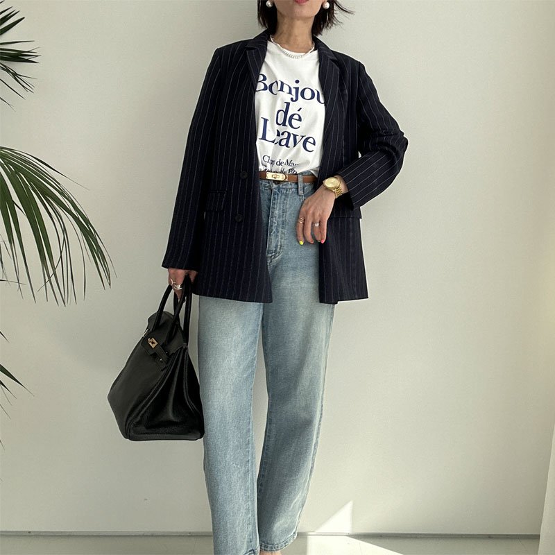 画像14: ●SALE●【LIVEご紹介アイテム】●リネンライクピンストライプWジャケット（ワイドパンツとセットアップ可能） (14)