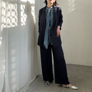 画像16: ●SALE●【LIVEご紹介アイテム】●リネンライクピンストライプWジャケット（ワイドパンツとセットアップ可能）