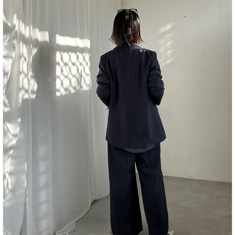 画像18: ●SALE●【LIVEご紹介アイテム】リネンライクピンストライプワイドパンツ（ジャケットとセットアップ可能） (18)