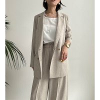 ●SALE●【LIVEご紹介アイテム】●リネンライクピンストライプWジャケット（ワイドパンツとセットアップ可能）