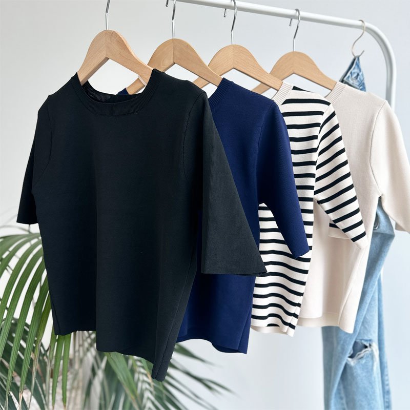 画像3: ●SALE●ありそうでない!?シルエットバランス【LIVEご紹介アイテム】●5分袖ショートニット (3)