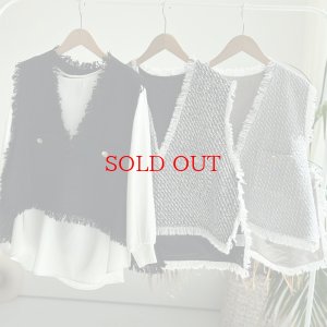 画像1: ●SALE●【12/16 LIVEアイテム】●低身長さんも高身長さんもバランスよく着れるツイードベスト●（ブラック×ホワイト）