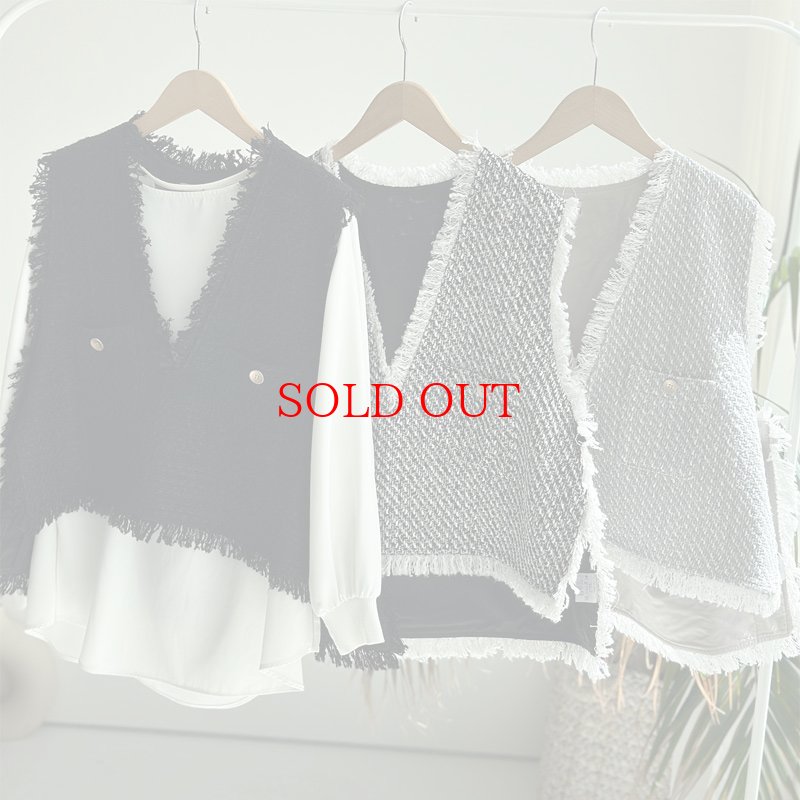 画像1: ●サンプルSALE●【7/8 LIVEアイテム】●低身長さんも高身長さんもバランスよく着れるツイードベスト (1)