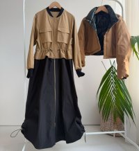 ●【 LIVEご紹介アイテム】●配色ワンピース＋中綿ショートジャケットSET