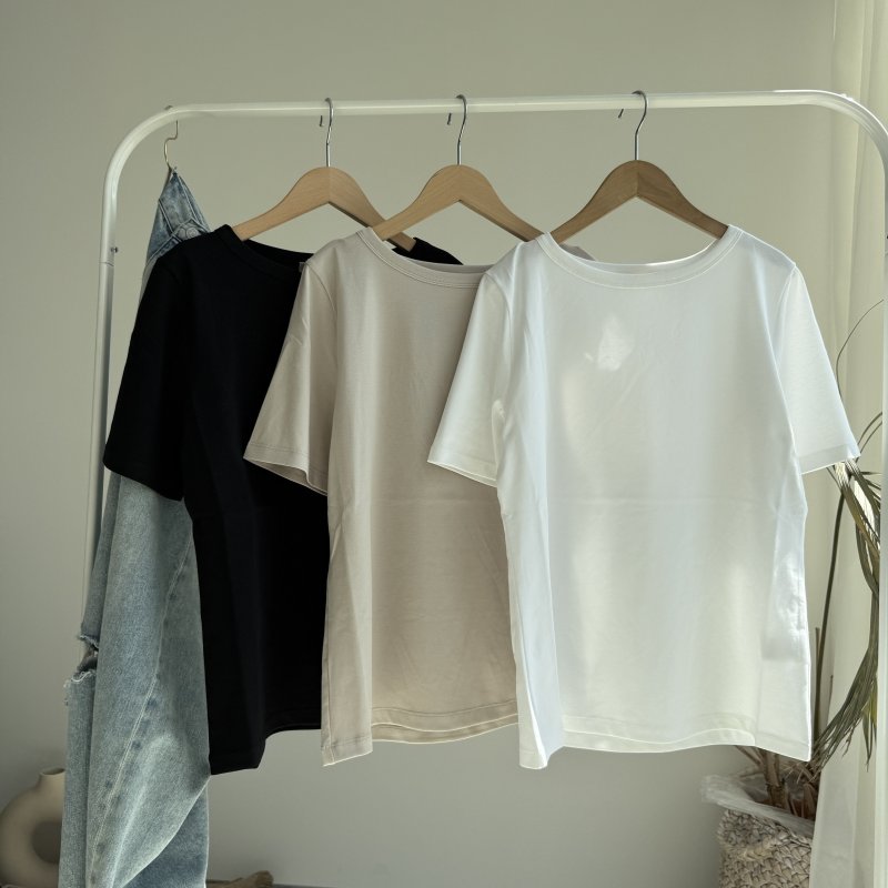 画像1: ●SARA Tシリーズからシンプルタイプの半袖Tが登場!!!【3/24 LIVEご紹介アイテム】もちっと伸びーるシンプル半袖T (1)