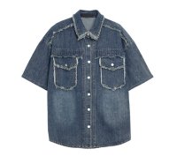 ●珍しいハーフスリーブ【5/15 LIVEご紹介アイテム】●フリンジデザインデニムシャツジャケット＜予約/7上＞