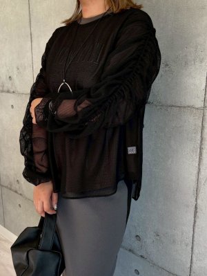 画像1: ●ご予約ポイント対象●【5/23 LIVEご紹介アイテム】シャーリング袖メッシュプルオーバー＜予約/8＞