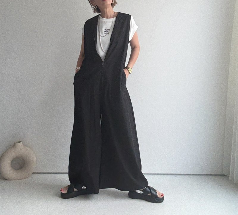画像3: ●◎機能性(接触冷感/撥水/防シワ/ストレッチ）シリーズ【6/14 LIVEご紹介アイテム】●高身長さんにもオススメ◎ハーフジップジャンプスーツ (3)