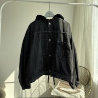 ●生産枠限り●期間限定掲載●【7/8ご紹介アイテム】フード付デニムブルゾン（フード着脱可能＜予約/8-9＞
