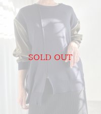 ●3連休限定SALE●【LIVEご紹介アイテム】MA-1ドッキングニットソートップス（ネイビー×カーキ）