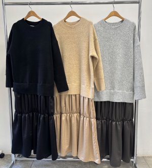 画像2: ●期間限定●ご予約5倍ポイント●【9/19 LIVEご紹介アイテム】ドッキングデザインニット×ティアードワンピ＜予約/11＞