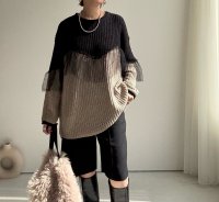 ●生産枠限り●期間限定掲載●【9/27 LIVEご紹介アイテム】チュールドッキングバイカラーニット（予約/10）