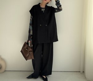 画像2: ●2サイズ展開◎セットアップ可能【10/14 LIVEアイテム】カーブシルエットタックパンツ
