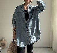 ●珍しいロング丈でレギンスやスキニー合わせにも◎【10/14 LIVEアイテム】テンセルデニムロングシャツ
