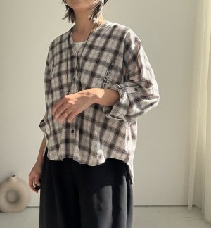 画像3: ●期間限定●数量限定●ご予約10倍ポイント対象●【11/7 LIVEご紹介アイテム】刺繍ロゴノーカラーチェックシャツ（予約/2-3）