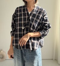 ●期間限定●数量限定●ご予約10倍ポイント対象●【11/7 LIVEご紹介アイテム】刺繍ロゴノーカラーチェックシャツ（予約/2-3）