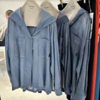 ●期間限定●ご予約10倍ポイント対象●ayane26ss【11/21 LIVEアイテム】シアーデニムフーディシャツ（予約/4）