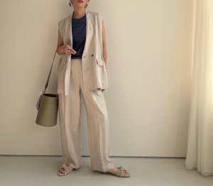 画像10: ●期間限定/ご予約10倍ポイント●【1/17 LIVE】リネンミックスピンストライプバレルパンツ（セットアップ可能）（予約/4-5）