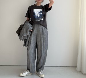 画像2: ●期間限定/ご予約10倍ポイント●【1/17 LIVE】リネンミックスピンストライプバレルパンツ（セットアップ可能）（予約/4-5）