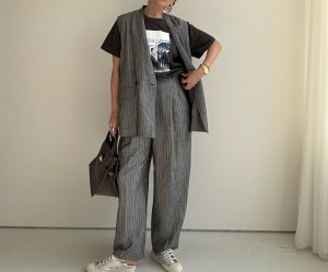 画像5: ●期間限定/ご予約10倍ポイント●【1/17 LIVE】リネンミックスピンストライプジレ（セットアップ可能）（予約/4-5）