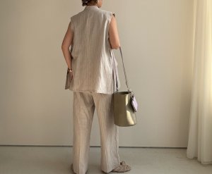 画像8: ●期間限定/ご予約10倍ポイント●【1/17 LIVE】リネンミックスピンストライプジレ（セットアップ可能）（予約/4-5）