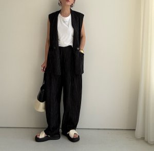 画像6: ●期間限定/ご予約10倍ポイント●【1/17 LIVE】リネンミックスピンストライプバレルパンツ（セットアップ可能）（予約/4-5）