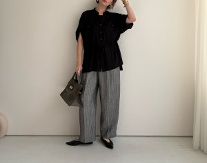 画像5: ●期間限定/ご予約10倍ポイント●【1/17 LIVE】リネンミックスピンストライプバレルパンツ（セットアップ可能）（予約/4-5）