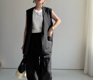 画像7: ●期間限定/ご予約10倍ポイント●【1/17 LIVE】リネンミックスピンストライプバレルパンツ（セットアップ可能）（予約/4-5）