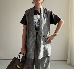 画像4: ●期間限定/ご予約10倍ポイント●【1/17 LIVE】リネンミックスピンストライプジレ（セットアップ可能）（予約/4-5）