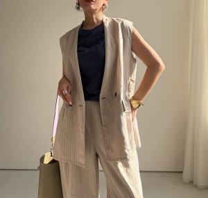 画像1: ●期間限定/ご予約10倍ポイント●【1/17 LIVE】リネンミックスピンストライプジレ（セットアップ可能）（予約/4-5）