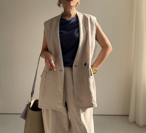 画像10: ●期間限定/ご予約10倍ポイント●【1/17 LIVE】リネンミックスピンストライプジレ（セットアップ可能）（予約/4-5）