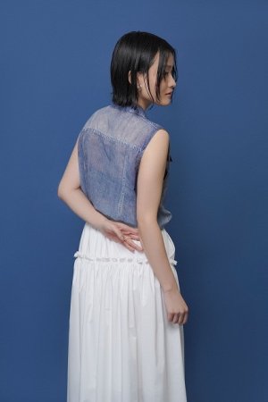 画像2: ●期間限定/ご予約10倍ポイント●【1/23 CYAN TOKYO】デニム転写シフォンベスト（予約/4-5）