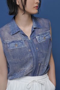 ●期間限定/ご予約10倍ポイント●【1/23 CYAN TOKYO】デニム転写シフォンベスト（予約/4-5）