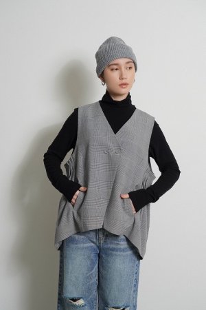 画像1: ●期間限定●ご予約10倍ポイント●【4/18LIVEアイテム】CYAN TOKYO ●アームプリーツグレンチェックベスト（予約/8-9月）