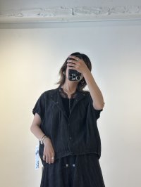 ●期間限定●ご予約5倍ポイント● ayane 【5/18 LIVEアイテム】ダンガリーノーカラーフレンチスリーブブラウス（予約/8-9月）