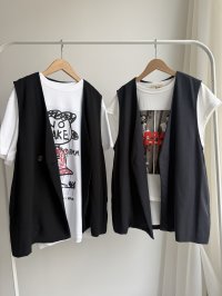 ●接触冷感【6/9 LIVEアイテム】クールタッチノーカラーベスト＜セットアップ可能＞