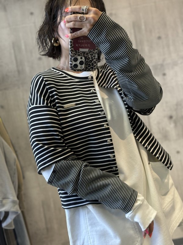 画像3:  期間限定/ご予約   生産枠限り    【8/19展示会LIVE】お袖着脱2WAYスリーブボーダーカーデ（予約/9-10月） (3)